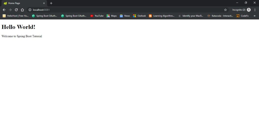 Spring Boot Tutorial Home Page