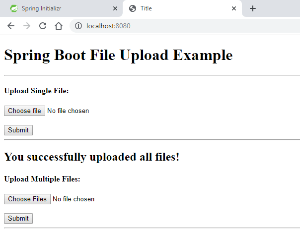 Spring Boot Multiple File Upload Success