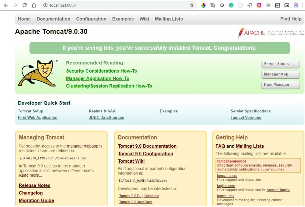 Apache Tomcat Home Screen