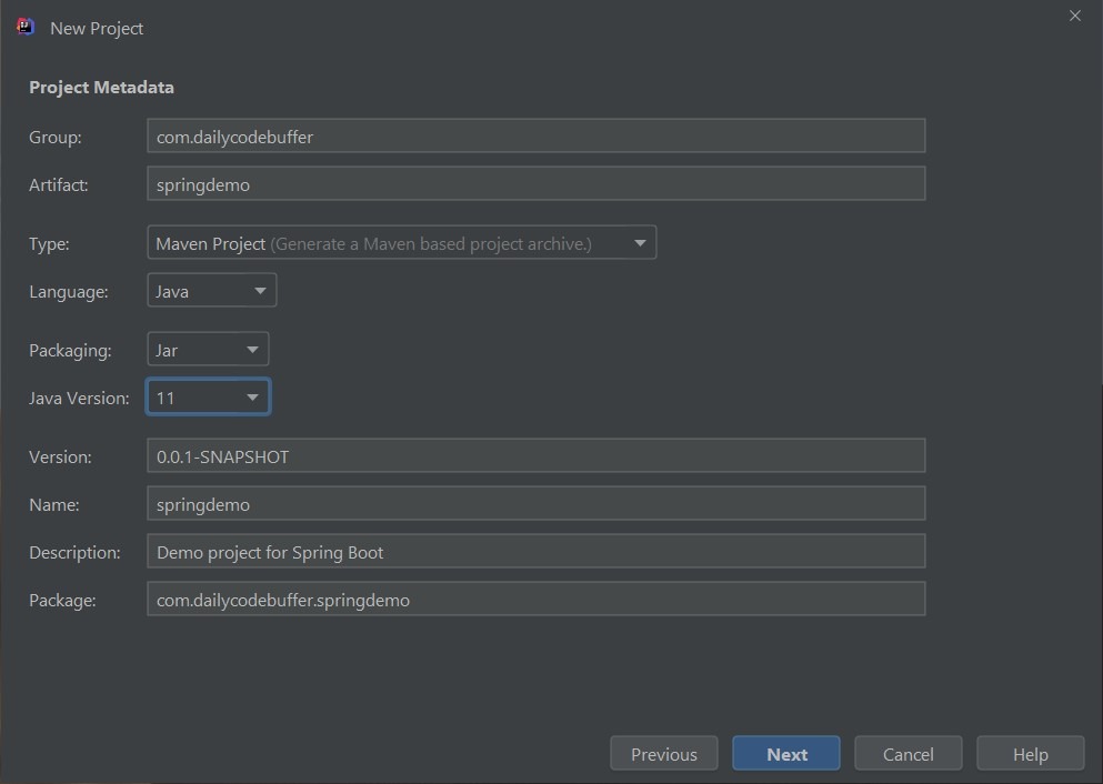 Spring Boot Project Metadata